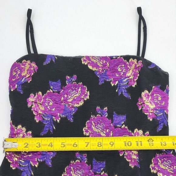 Lulus Vivid Charm Mini Dress Size Small Black Purple Floral Jacquard Y2K Retro - Picture 6 of 12